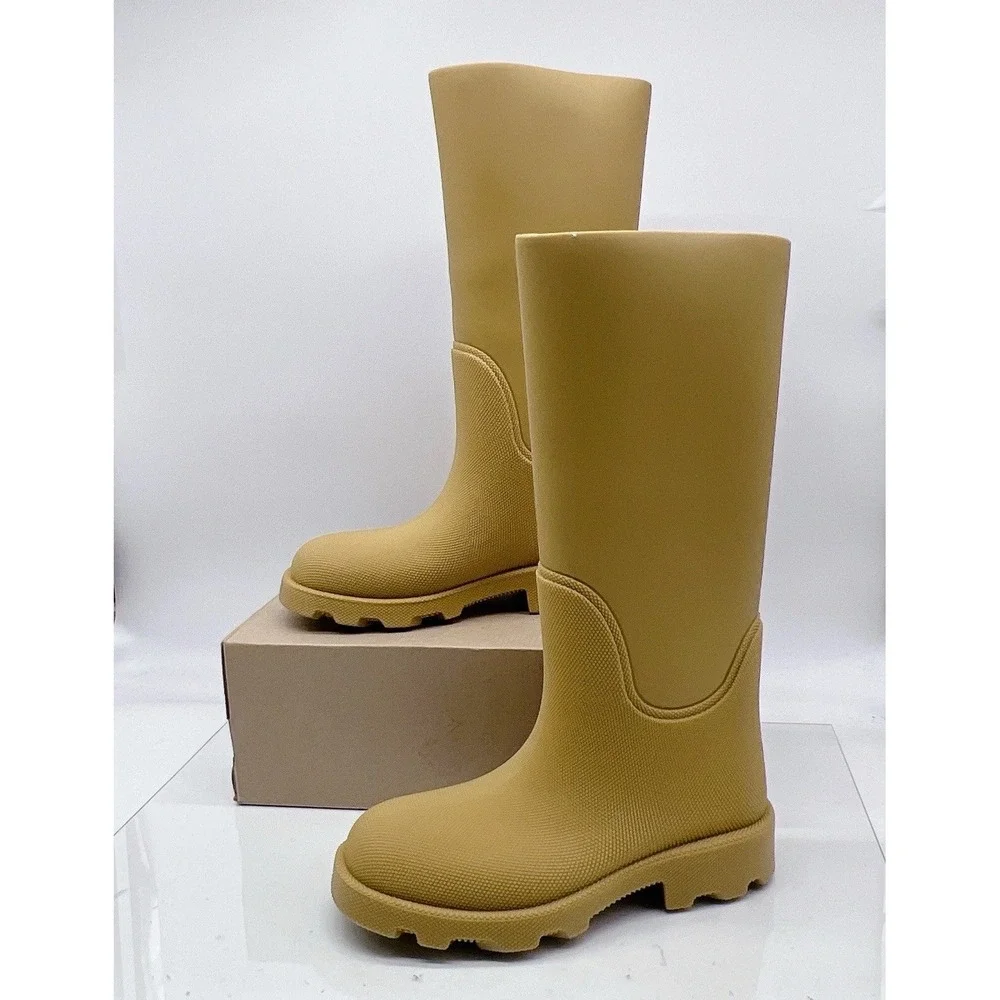 Burberry Rubber Marsh Women's Knee High Rain Boots Tan Brown Size EU 39 US 9